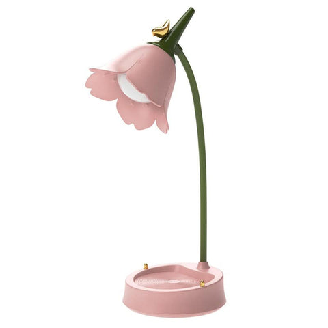 Flower LED Desk Lamp Cordless Table Light Adjustable Gooseneck Dimmable Touch Rechargeable Battery Student Bedroom Room Lighting Table Light House Decor (Pink)