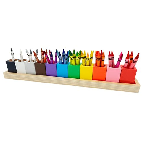 Montessori Crayon Holder Organizer for Kids, Wooden Colored Pencil Holder Organizer, 11 Cups on a Stand, Crayon Caddy, Art Supply Marker Storage Organizer, Color Pencil Crayons NOT included (Standard)