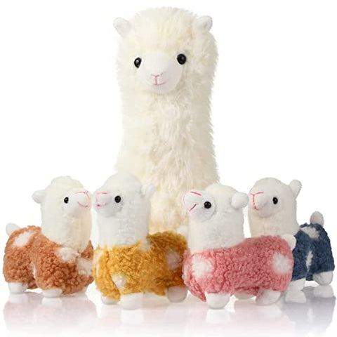 Llama Stuffed Animal with 4 Baby Llama Cute Alpaca Plush Set Kawaii Llama Gift Soft Pillow for Girl Birthday Easter Graduation Party Favor Wedding Anniversary Home Decor(Alpaca, 11 Inch, 4.7 Inch)