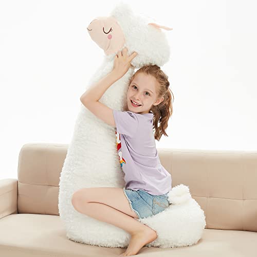 Deaboat 40" Giant Alpaca Plush Pillow Llama Stuffed Animal Toys Llama Long Body Plushie Home Decor for Girls Kids Adults