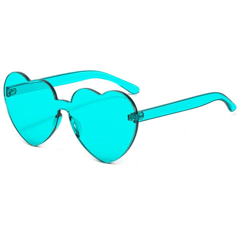 YooThink Love Heart Shaped Sunglasses for Women Colorful Rimless Sunglasses Party Sunglasses (Teal)