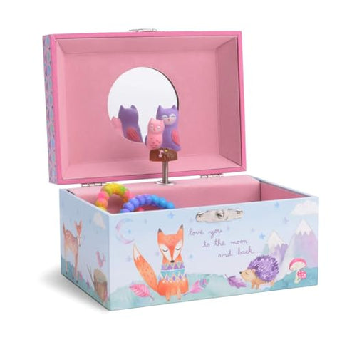 Jewelkeeper Girl's Musical Jewelry Storage Box with Spinning Owls, Woodland Design, Twinkle Twinkle Little Star Tune