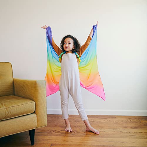 Sarah's Silks Rainbow Fairy Wings | Butterfly Costume for Kids, Real Natural Silk Montessori Waldorf Toys Dress Up for Pretend Play | Hand Dyed Toy for Girls and Boys Ages 3-8