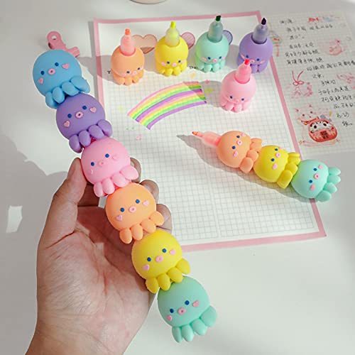 MBVBN 6 PCS Colorful Octopus Shaped Highlighter, Pastel Highlighter Set Cute Silicone Octopus Highlighter Pens for Adults Kids Students Writing Graffiti School Office Supplies