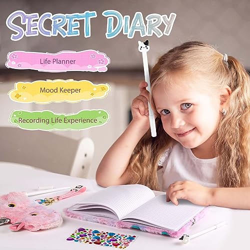 Cat Diary with Lock for Girls Halloween Gifts,Secret Journal Notebook Diary for Girls Ages 8-12,Kids Journals for Girls Christmas Gift Set,Secret Diary with Pen Pouch Panda Keychain Cat Paw Pen.