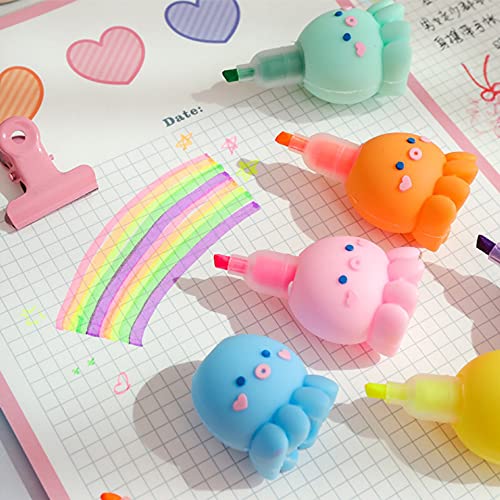 MBVBN 6 PCS Colorful Octopus Shaped Highlighter, Pastel Highlighter Set Cute Silicone Octopus Highlighter Pens for Adults Kids Students Writing Graffiti School Office Supplies