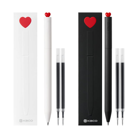 Kaco FIRST Cute Heart Gel Ink Pens Set 2 Color Pens with Extra 4 Black Refills Valentine's Day Christmas Gifts