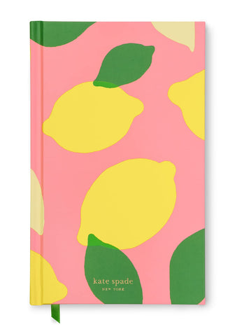 Kate Spade New York Pink Journal Notebook, 8.25" x 5.25" Hardcover Journal with 200 Lined Pages, Lemon Toss