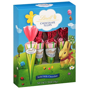 Lindt Chocolate Tulips, Easter Tulip-Shaped Solid Milk Chocolate on a Stick, 4 Pack