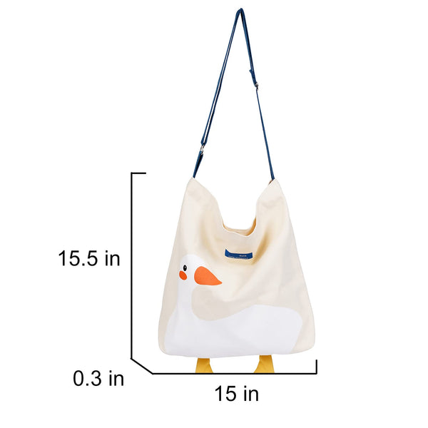 Phaoullzon Cute Canvas Tote Bag Funny Duck Cat Bags Hobo Large Kawaii Shoulder Crossbody Bag