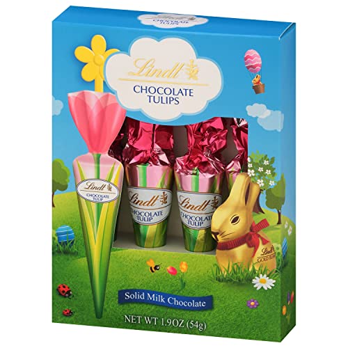 Lindt Chocolate Tulips, Easter Tulip-Shaped Solid Milk Chocolate on a Stick, 4 Pack