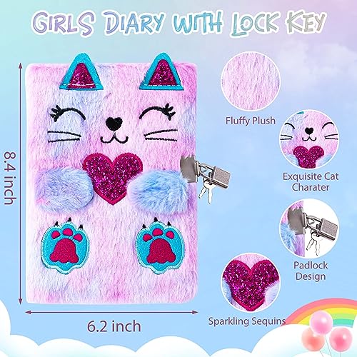 Cat Diary with Lock for Girls Halloween Gifts,Secret Journal Notebook Diary for Girls Ages 8-12,Kids Journals for Girls Christmas Gift Set,Secret Diary with Pen Pouch Panda Keychain Cat Paw Pen.