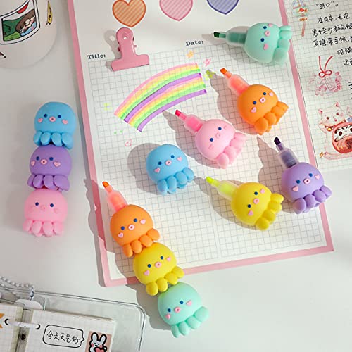 MBVBN 6 PCS Colorful Octopus Shaped Highlighter, Pastel Highlighter Set Cute Silicone Octopus Highlighter Pens for Adults Kids Students Writing Graffiti School Office Supplies