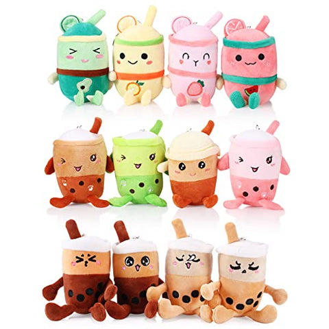 12 Pack 5 Inch Boba Tea Plush Pillow Bubble Tea Plush Cup Shaped Pillows Boba Bubble Tea Keychain Mini Boba Stuffed Animal Small for Wallet Backpack Purse, Bubble Lovers Birthday Party Favors (Lovely)