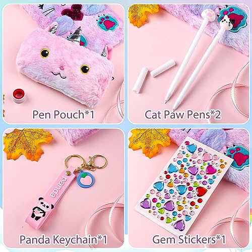 Cat Diary with Lock for Girls Halloween Gifts,Secret Journal Notebook Diary for Girls Ages 8-12,Kids Journals for Girls Christmas Gift Set,Secret Diary with Pen Pouch Panda Keychain Cat Paw Pen.