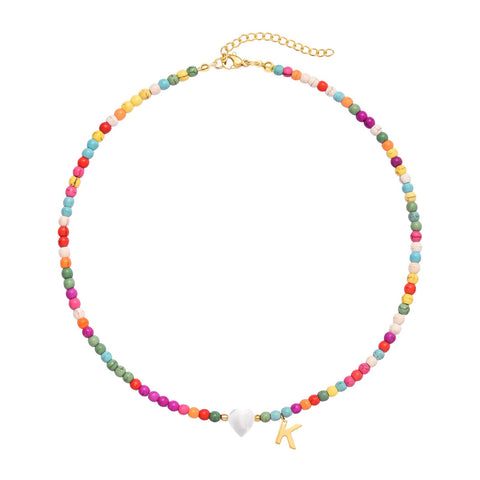 Wellike Initial Necklaces for Women Girls Colorful Beaded Choker Necklace Stainless Steel 18K Gold Plated Y2K Aesthetic Gold Letter Necklace Handmade Boho Summer Necklace Jewelry Gift (K)