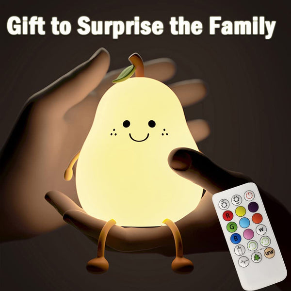 LEDHOLYT Night Light for Kids,Cute Silicone Nursery Pear Lamp for Baby and Toddler,Fruit NightLight with Remote, Squishy Night Lamp for Bedroom,Kawaii Bedside Lamp for Boys Girls Room