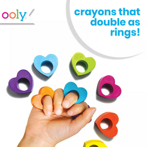 Ooly Heart Ring Chunky Finger Crayons for Toddlers and Little Hands [Set of 12], Non-Toxic Heart Shaped Crayons are Easy to Hold Crayons for Young Kids, No Rolling Crayons