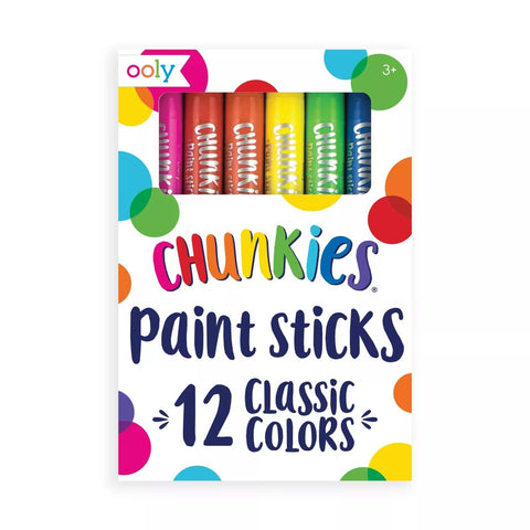 Ooly Chunkies Quick Drying Tempera Paint Sticks for Kids, Classic Colors, Set of 12 Twistable Kids Paint Sticks for Toddlers 2-4 Years, Mess Free Chubby Toddler Paint Sticks [12 Classic Colors]