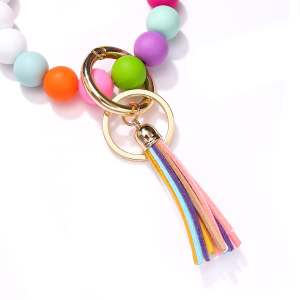 NVENF Silicone Key Ring Bracelet Beaded Wrislet Keychain Portable House Car Keys Ring Holder