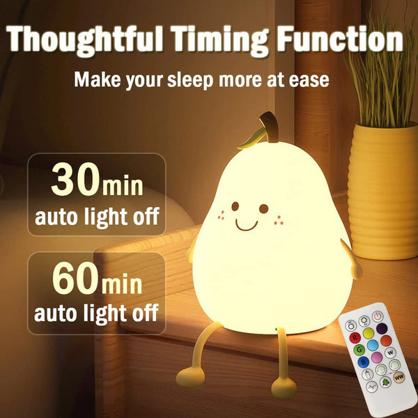 LEDHOLYT Night Light for Kids,Cute Silicone Nursery Pear Lamp for Baby and Toddler,Fruit NightLight with Remote, Squishy Night Lamp for Bedroom,Kawaii Bedside Lamp for Boys Girls Room