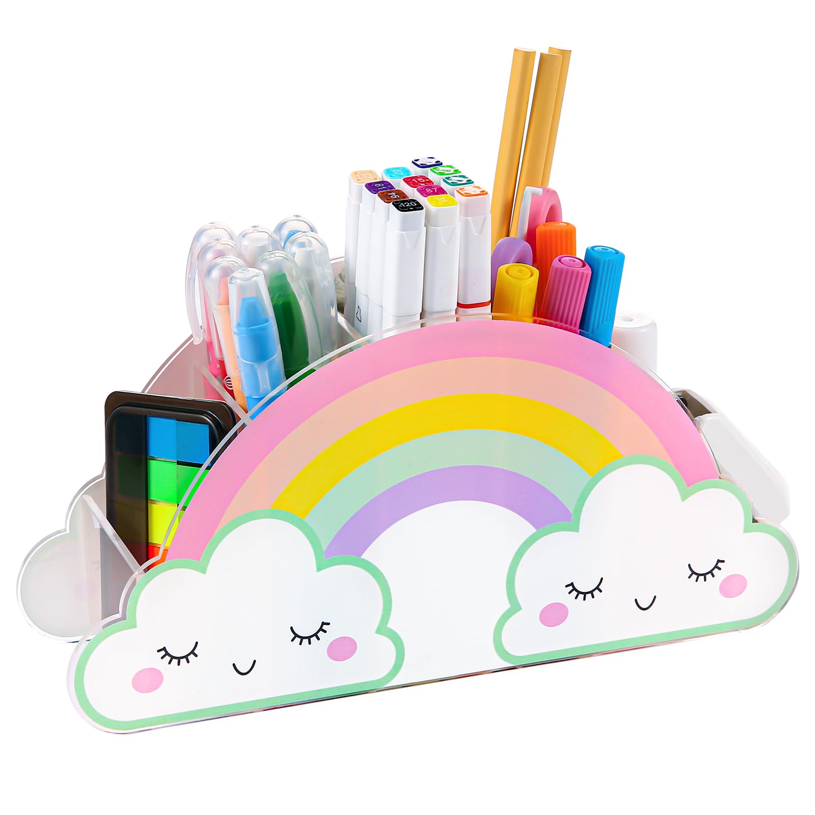 MeCids Pencil Holder for Desk, Acrylic Pen Holder Rainbow Supply Caddy for Home Classroom Homeschool Office Desktop Storage Art Stationery Supplies Organizer Back to School, Birthday Gifts for Kids