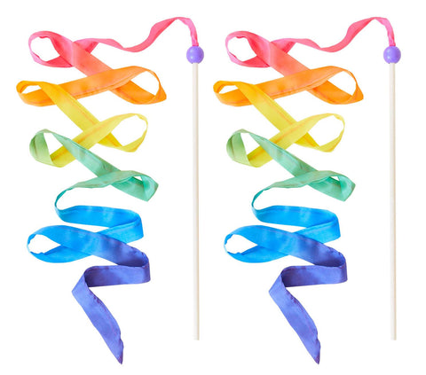 Sarah's Silks Rainbow Streamer - 8' Long Ribbon Wand for Kids, Pretend Play, Dance, Baton Stick Twirling, and Gymnastics Party Favors | 100% Silk and Wood Montessori and Waldorf Toys (2)