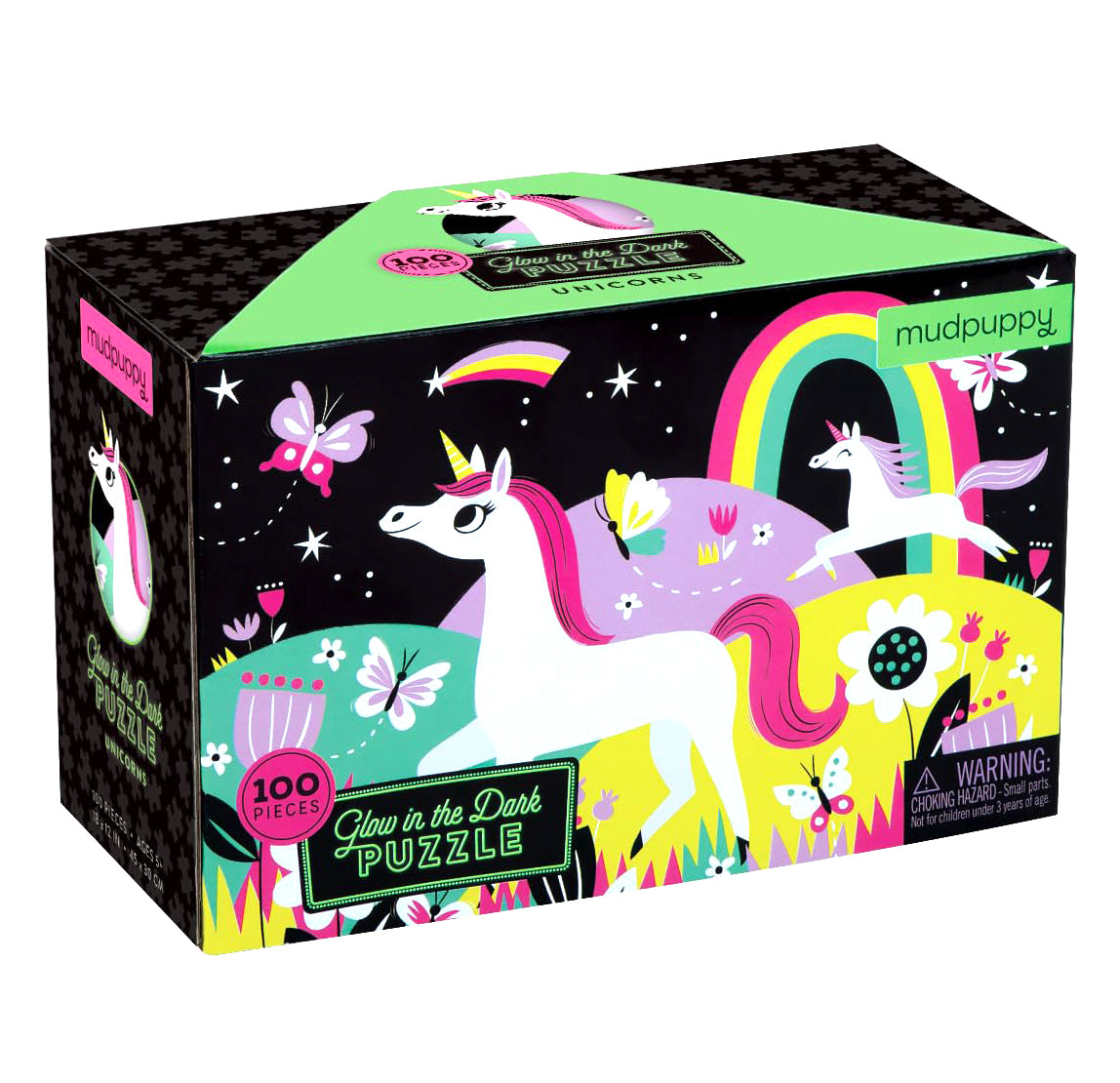 Mudpuppy Unicorns Glow-In-The-Dark Puzzle, 100 Pieces – Age 5+, 18” x 12”, Perfect for Family Time, Finished Puzzle Shows Vibrant Illustrations of Unicorns (9780735345751), 1 ea