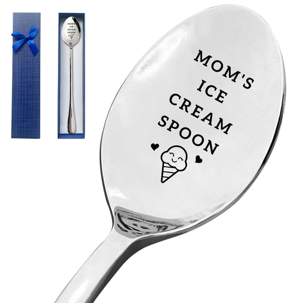 HSSPIRITZ Mom's Ice Cream Spoon Funny Engraved Stainless Steel Spoon Ice Cream Lovers Gifts for Women,Mmom Gift from Daughter Son Best Birthday Valentine Mother's Day Christmas Thanksgiving Gift