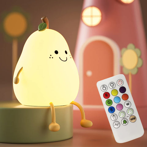 LEDHOLYT Night Light for Kids,Cute Silicone Nursery Pear Lamp for Baby and Toddler,Fruit NightLight with Remote, Squishy Night Lamp for Bedroom,Kawaii Bedside Lamp for Boys Girls Room