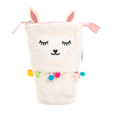 Yoobi Llama Standing Fuzzy Llama Cute Pencil Case for Kids & Adults – Zip-Up Large Pencil Holder – Multi-Use Storage Pouch – Pen Holder, Paint or Makeup Brush Holder