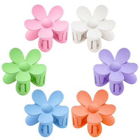 Flower Hair Clips 6PCS Flower Claw Clips Large Hair Jaw Clips for Women Girls Thick Hair Matte Big Hair Claw Clips Non Slip Strong Hold Hair Clamps Accessories for Thin Hair