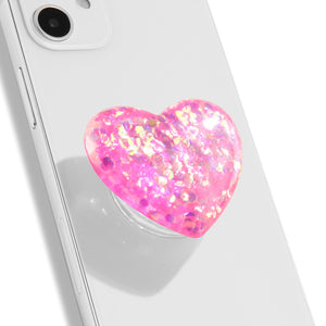 On The Grip Bling Bling Glitter Resin Art Heart Shape Expandible Collapsible Mobile Phone Grip Stand Holder for Smartphone Tablet Cell Phone Accessory (Hot Pink)