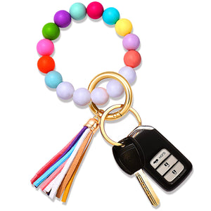 NVENF Silicone Key Ring Bracelet Beaded Wrislet Keychain Portable House Car Keys Ring Holder