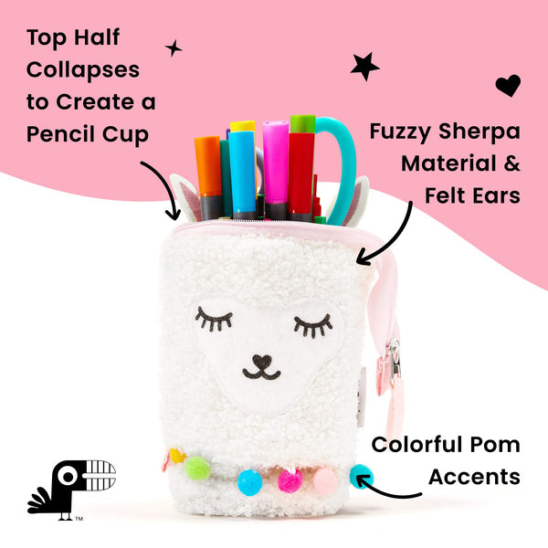 Yoobi Llama Standing Fuzzy Llama Cute Pencil Case for Kids & Adults – Zip-Up Large Pencil Holder – Multi-Use Storage Pouch – Pen Holder, Paint or Makeup Brush Holder