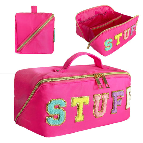 STOMKIRE Preppy Bag Stoney Clover Makeup Bag Nylon Cosmetic Bag Preppy Patch Makeup Bag Stuff Makeup Bag Chenille Letter Pouch Stuff Pouch Rose Red Varsity Letter Makeup Bag