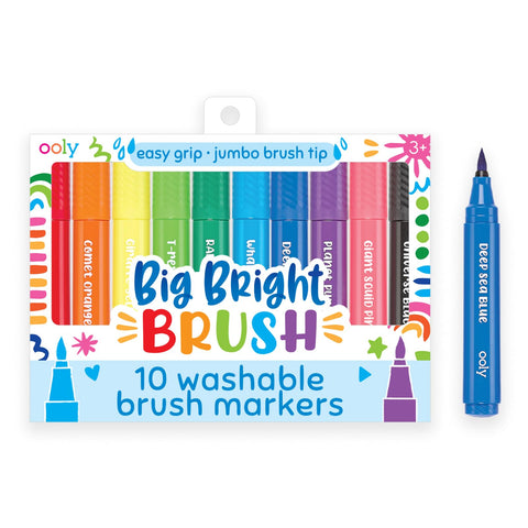 Ooly Thick Washable Markers with Jumbo Grip, Washable Toddler Markers, Big Bright Brush Tip Markers for Toddlers, Kids Markers Washable with Jumbo Barrel, Markers for Little Hands [BRUSH TIP]