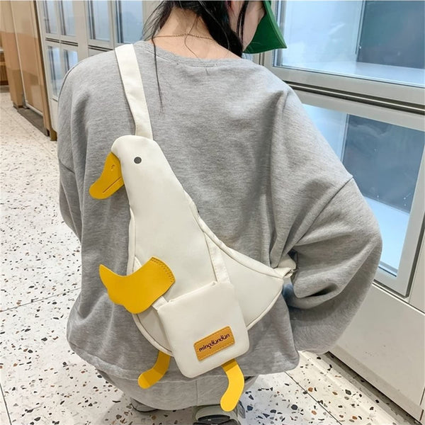 Tellrain Kawaii Duck Purse Unisex Funny Animal Shoulder Bag Cute Cartoon Chest Wallet Novelty Bag Unique Canvas Satchel Messenger Bag