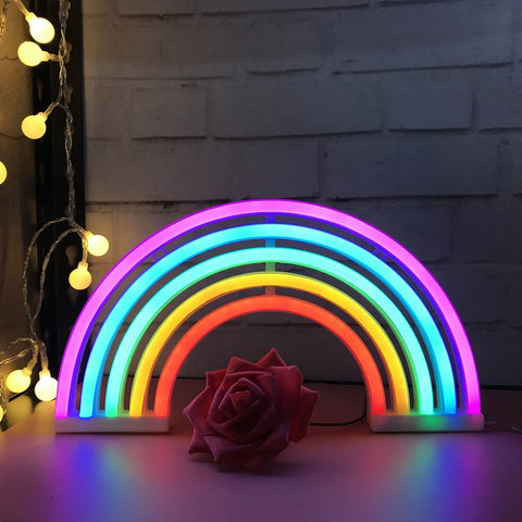 QiaoFei Rainbow Light Signs for Kids Gift LED Rainbow Neon Signs Rainbow Lamp for Wall Decor Bedroom Decorations Home Accessories Party Holiday Battery or USB Operated Table Night Lights