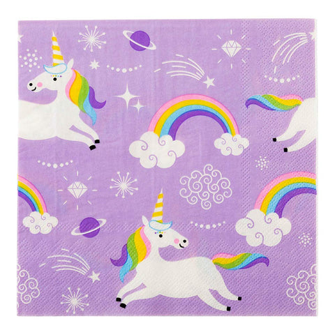 Restaurantware Purple Paper Luncheon Napkin - Magical Unicorn - 13" x 13" - 20 count box