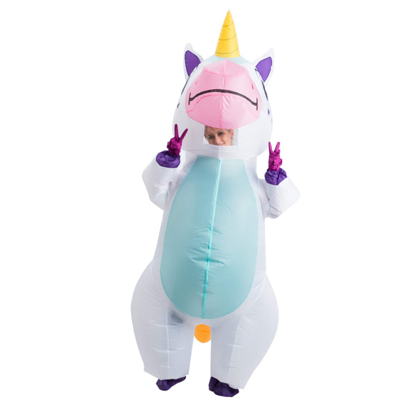 Spooktacular Creations Inflatable Costume Adult, Full Body Riding a Unicorn Blow Up Costume (White)