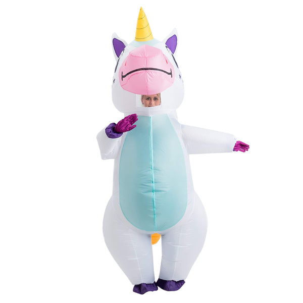 Spooktacular Creations Inflatable Costume Adult, Full Body Riding a Unicorn Blow Up Costume (White)