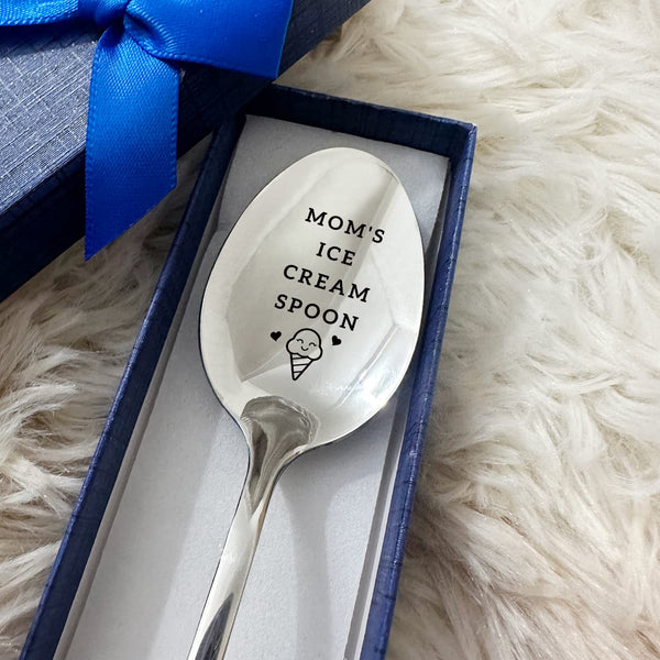 HSSPIRITZ Mom's Ice Cream Spoon Funny Engraved Stainless Steel Spoon Ice Cream Lovers Gifts for Women,Mmom Gift from Daughter Son Best Birthday Valentine Mother's Day Christmas Thanksgiving Gift