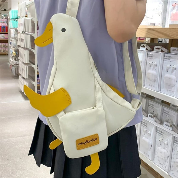 Tellrain Kawaii Duck Purse Unisex Funny Animal Shoulder Bag Cute Cartoon Chest Wallet Novelty Bag Unique Canvas Satchel Messenger Bag