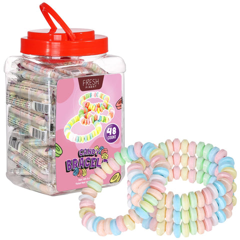 Fresh Finest 48-Count Bulk Candy Bracelets - Individually Wrapped Novelty Candy Bracelet - Party Favor Candy, Goody Bag Candy, Candies for Candy Buffet, Nostalgic Vintage Candy for Retro-Themed Party