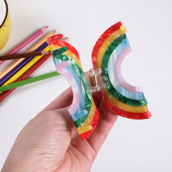 Big Rainbow Hair Claw Clip Non Slip 3.5inch Acrylic Acetate 90's Strong Hold Jaw Barrettes Cute for Women Girls Thin Thick Hair Accessory Rainbow Pride Parade Valentine’s Day Gifts