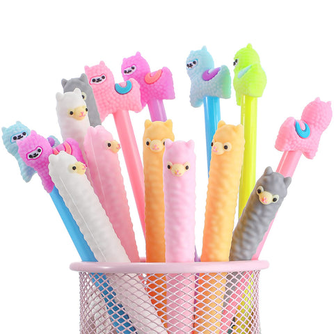 12 Pieces Lama Pens Alpaca Gel Ink Pens Kawaii Cute Animal Black Ink Pens 0.5 mm for Kids(12 Pieces)