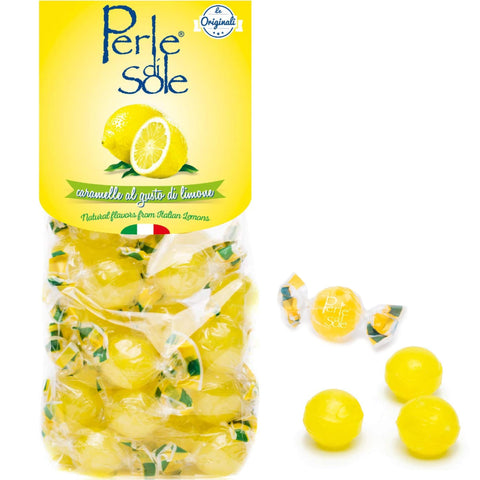 Perle di Sole Italian Lemon Drops Hard Candy Individually Wrapped (7.05 oz) Made with Essential Oils of Lemons from the Amalfi Coast - Italian Gifts From Italy