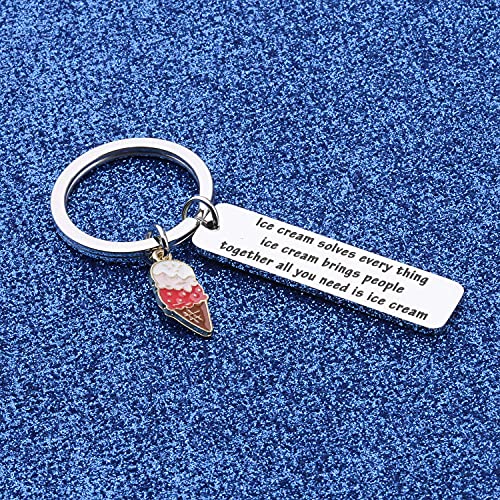 WUSUANED Ice Cream Keychain Ice Cream Solves Every Ice Cream Thing Bring People Together All You Need Is Ice Cream (Ice cream keychain)