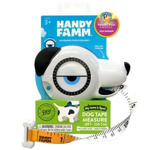 Handy Famm 8ft Interactive Dog Tape Measure for Kids with Level & Angle Finder, Montessori Educational Toys, Animal Shaped Childrens Tool Set with Puppy Bone, Pocket Tape Measure for Kids 3+ (Spot)